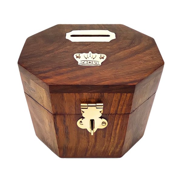 Vintiquewise Wooden Decorative Coin Bank Money Saving Box Secured with Lockable Latch QI004394